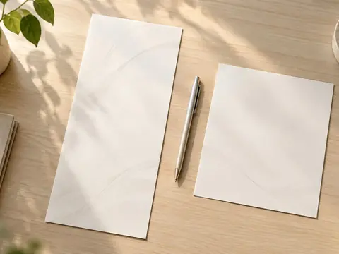 Two paper certificates of different lengths with a pen between them