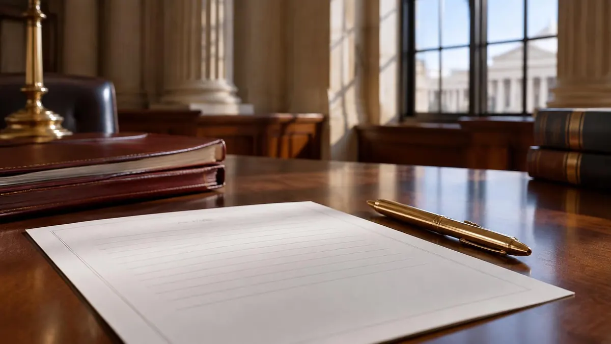 A judge's signed document on a desk with a pen and a clerk's file folder