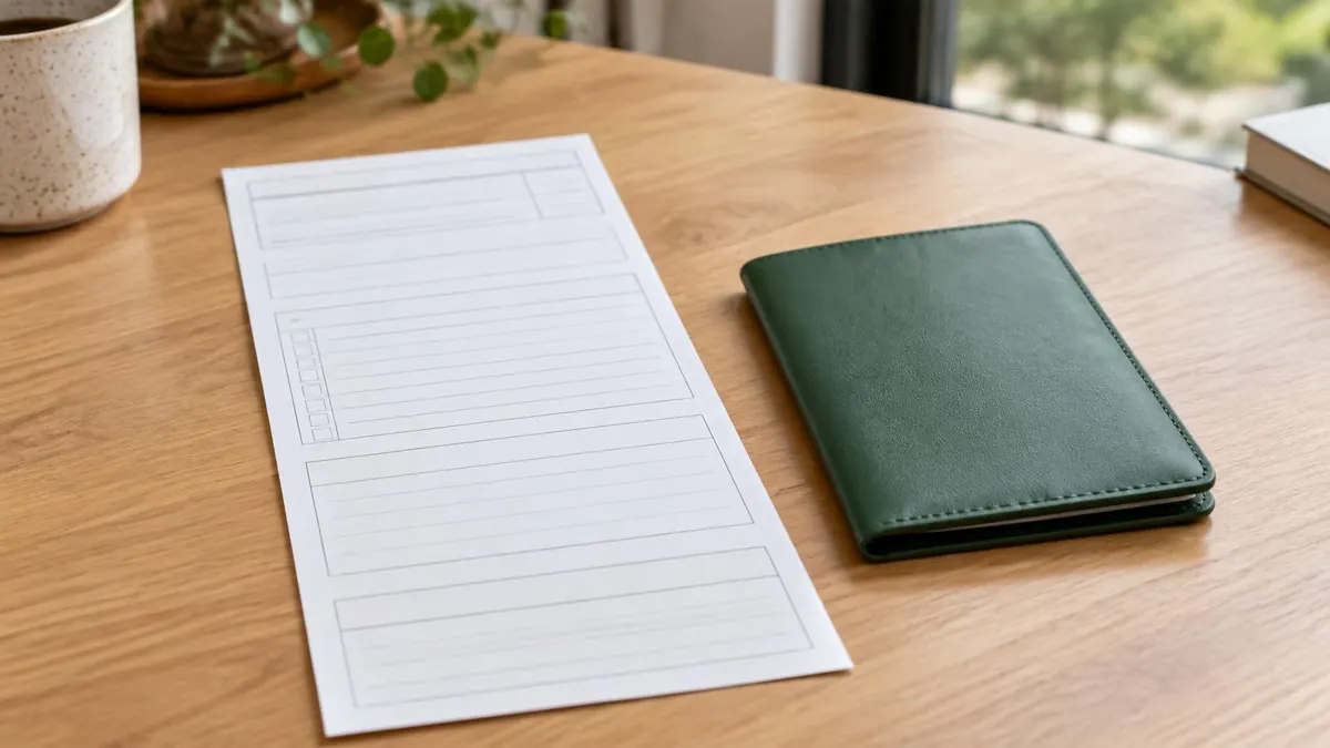 A detailed multi-field birth record form lying open on a table next to a passport application folder