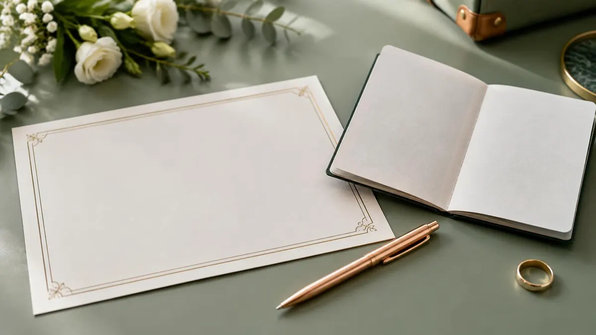 A marriage certificate and a pen resting on a desk beside an open passport