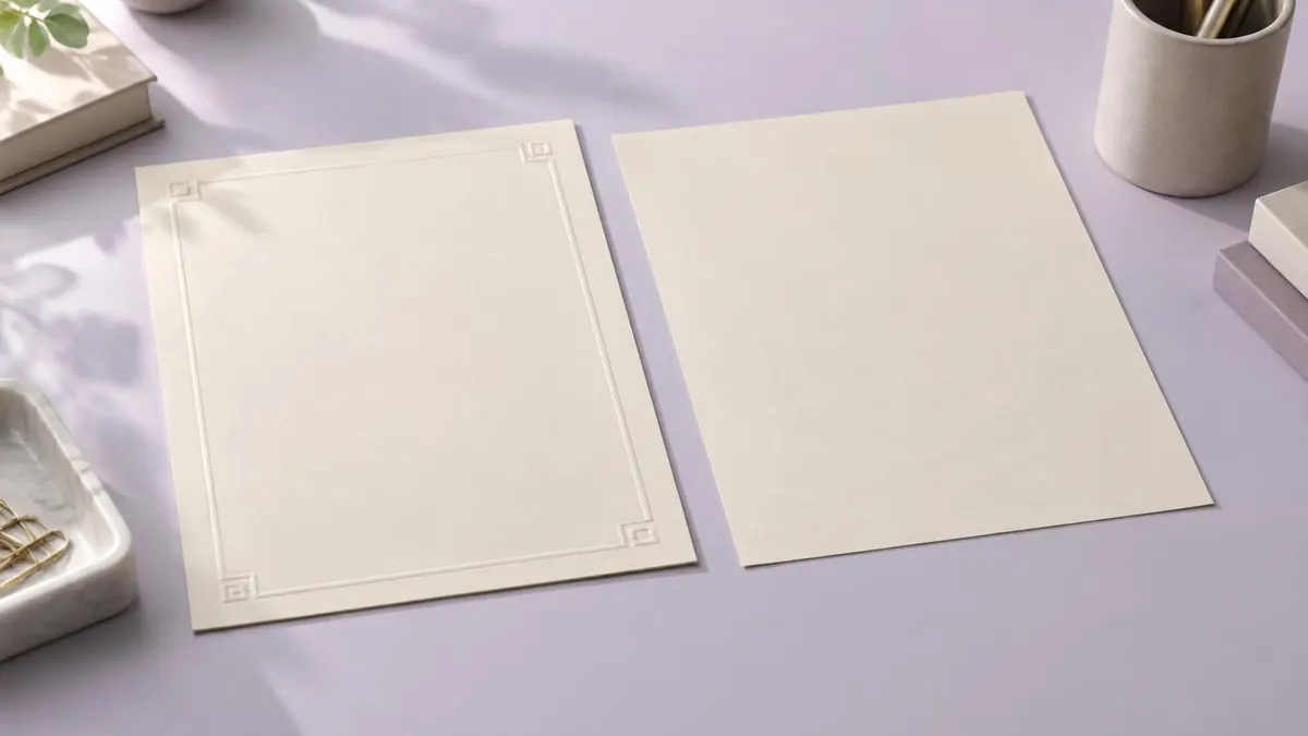 Two similar documents side by side, one with a raised embossed corner and one plain