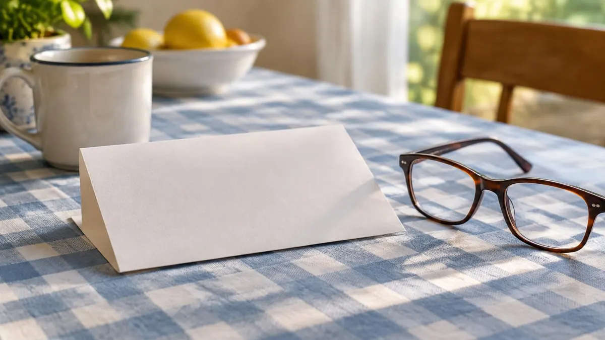A retirement benefits letter and glasses on a kitchen table
