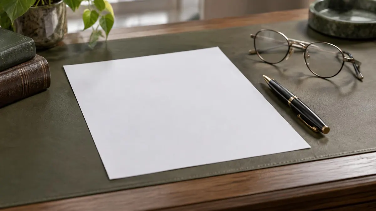 A signed legal document with a pen and a pair of reading glasses on a desk