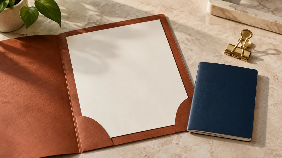 A folder holding a birth record and a passport on a desk, no readable text