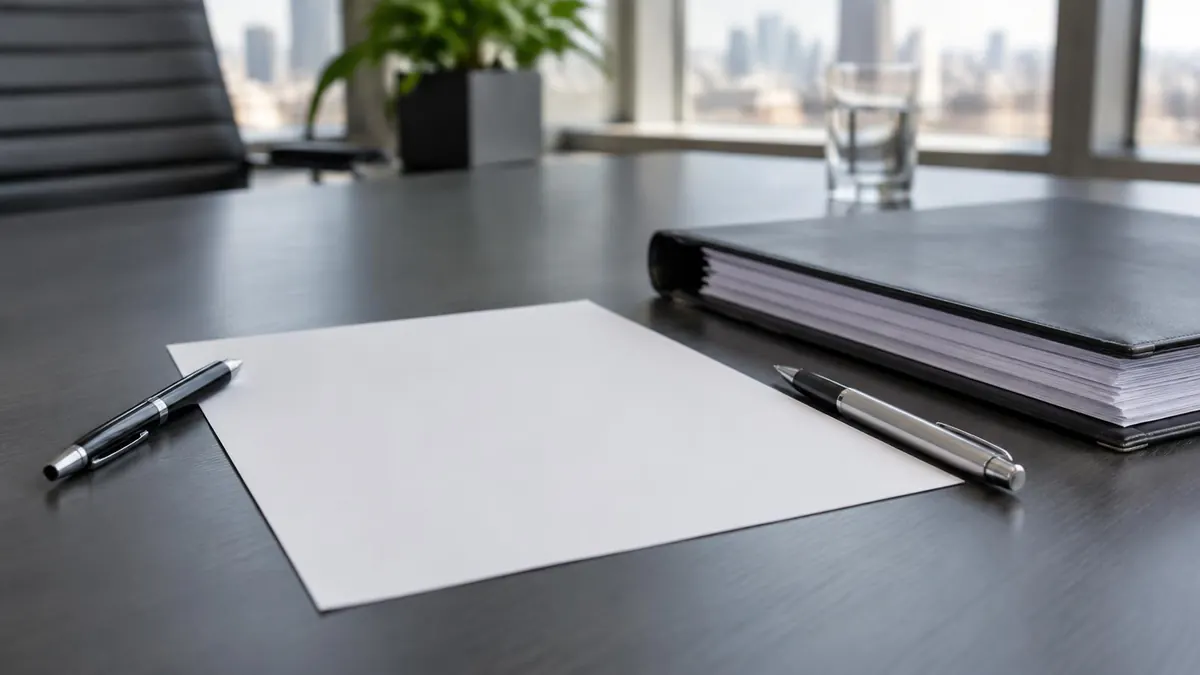 Two pens and a signed agreement on a desk, with a folder of financial papers