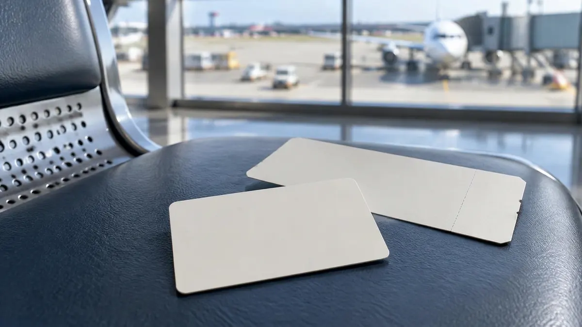 A driver's license style card with a small star marking next to a boarding pass, no readable text